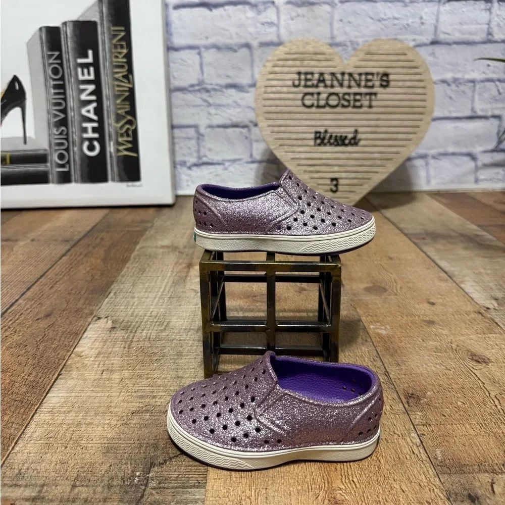 Native Miller Sneaker Girls C6 Purple Bling Sparkly Slip On Water Shoes